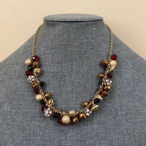 Charming Charlie Gold and Red Cluster Necklace